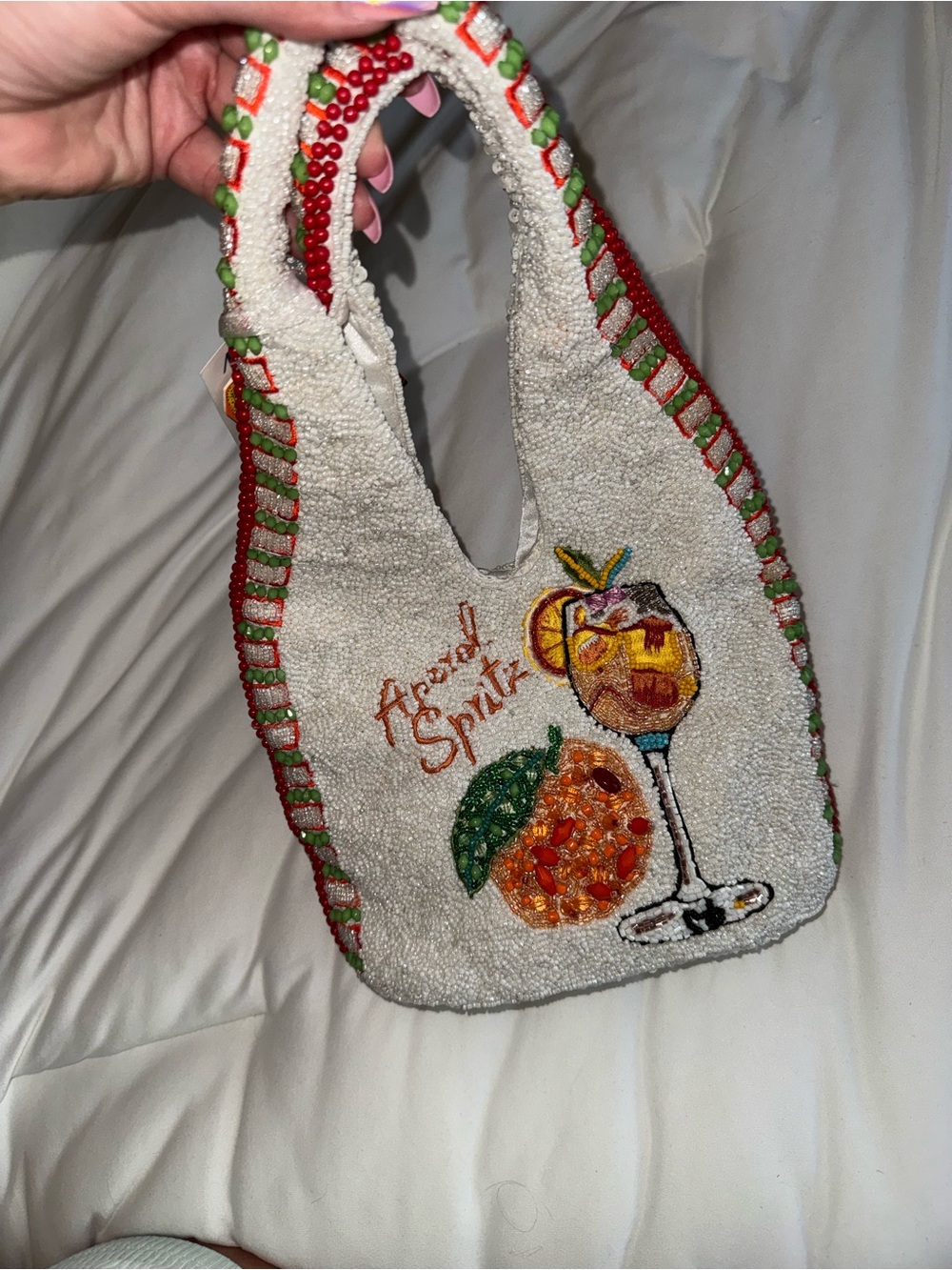 Aperol Spritz Beaded Shoulder Bag Handmade in India New With Tags - Picture 3 of 11